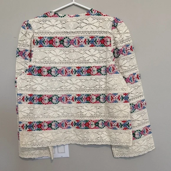 Sezane Matika Cream Crochet Cardigan with Multicolor Floral Bands - Picture 3 of 4